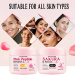 4-Piece Day & Night Skincare Set: Pink Peptide Vitamin C Day Cream + Sakura Retinol Night Cream & Essence for Hydration, Firmnes