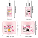 4-Piece Day & Night Skincare Set: Pink Peptide Vitamin C Day Cream + Sakura Retinol Night Cream & Essence for Hydration, Firmnes