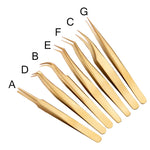 1PC Eyelash Extension Tweezers Lash Tweezer Applicator Extension Supplies Volume Professional Eyebrow Eyelash Gold Tweezers