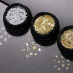 1 Jar Gold White Snowflake Christmas Nail Glitter Sequins 3D Snowflake Xmas Nail Winter DIY Decals Charms Nail Accessories Parts